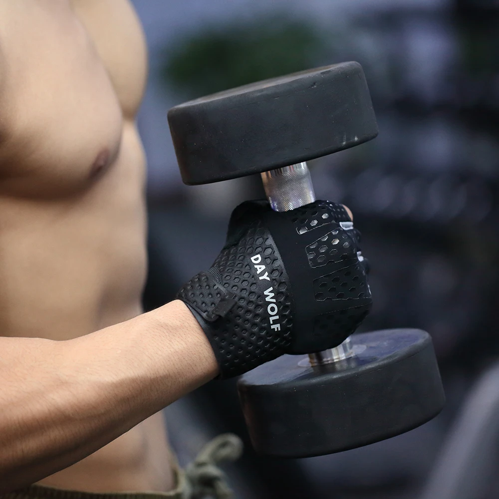DAY WOLF gloves Training fitness Weight lifting cycling Genuine Leather Palm Protection&Strong Grip Breathability&Comfort fit 