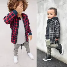 Новая стильная рубашка в клетку для маленьких мальчиков и девочек Рубашка на молнии с длинными рукавами Топы, блузка детская повседневная одежда на весну и осень, проверяет одежду