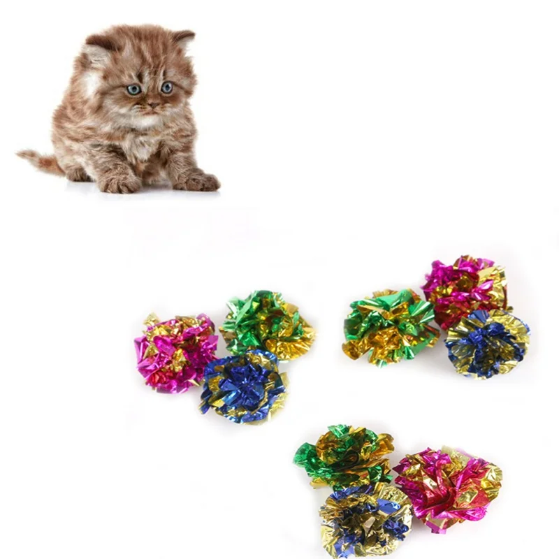 12 шт. Цветные мячи из фольги для кошек котят звуковые бумажные шарики игрушка