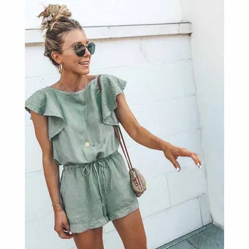 

Sexy Short Sleeve jumpsuit women romper summer loose shorts beach jumpsuit coveralls sexy female frock
