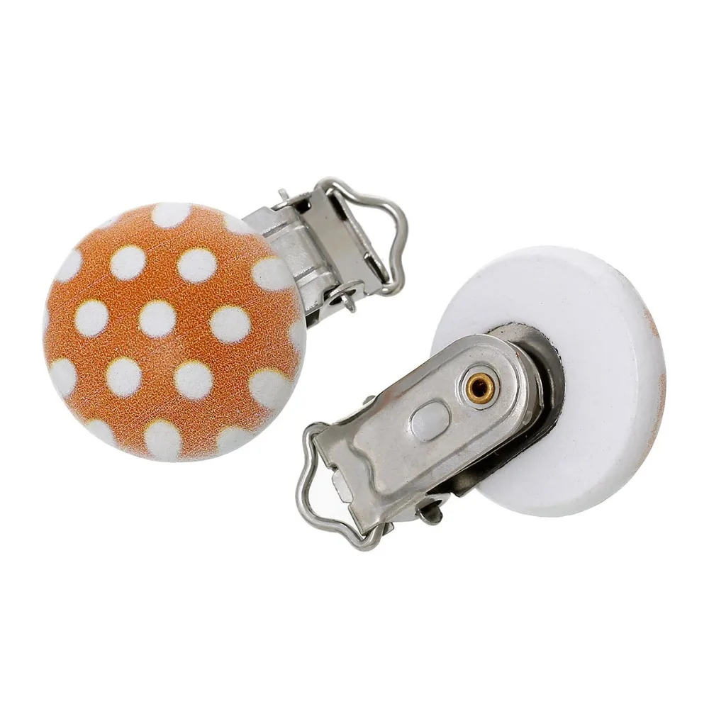 5PCs Mixed Baby Pacifier Clips Round Orange Dot Pattern Pattern White