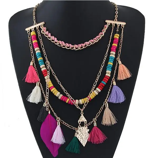 

NANBO Fashion Choker Collar Boho Maxi Statement Necklace Bohemian Vintage Long Tassel Feather Necklace Women MX1211