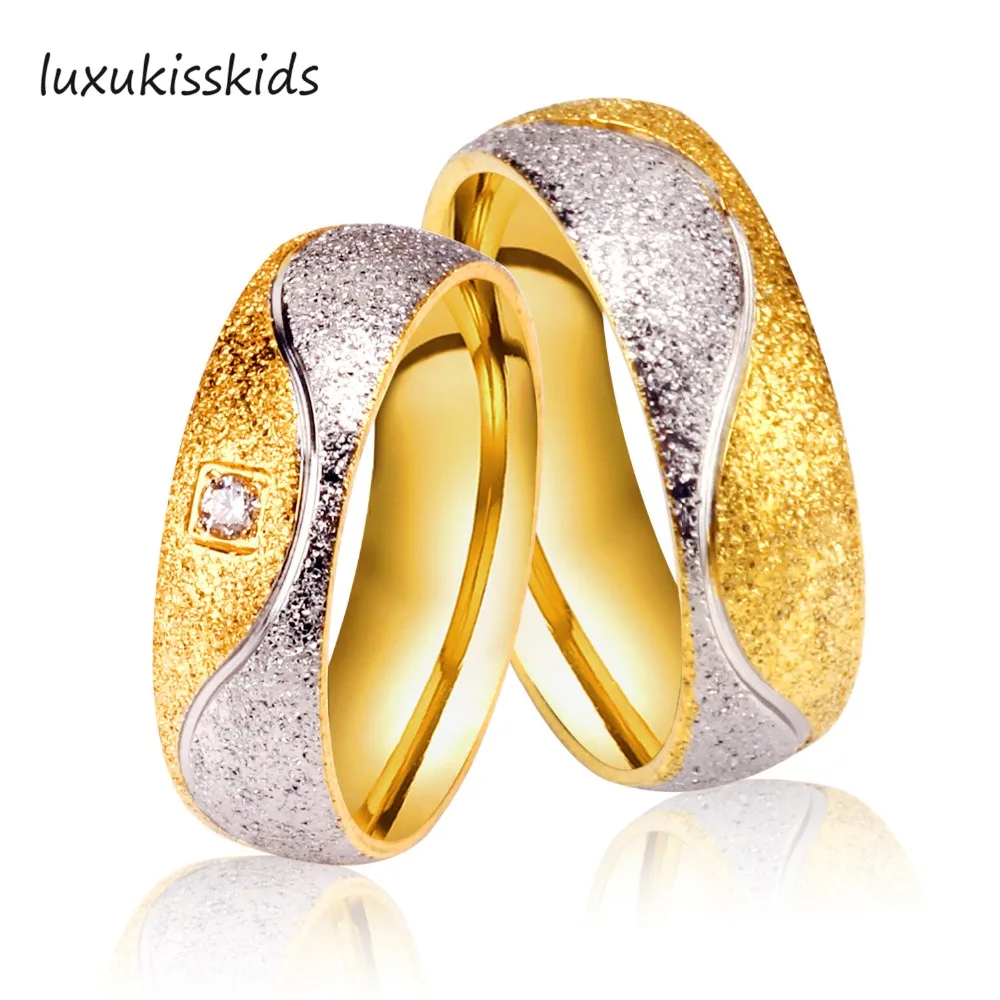 

LUXUKISSKIDS Luxury Classic Wedding Bands Ring for Women / Men Gold Color Love Synthetic Crystal Jewelry Anillos