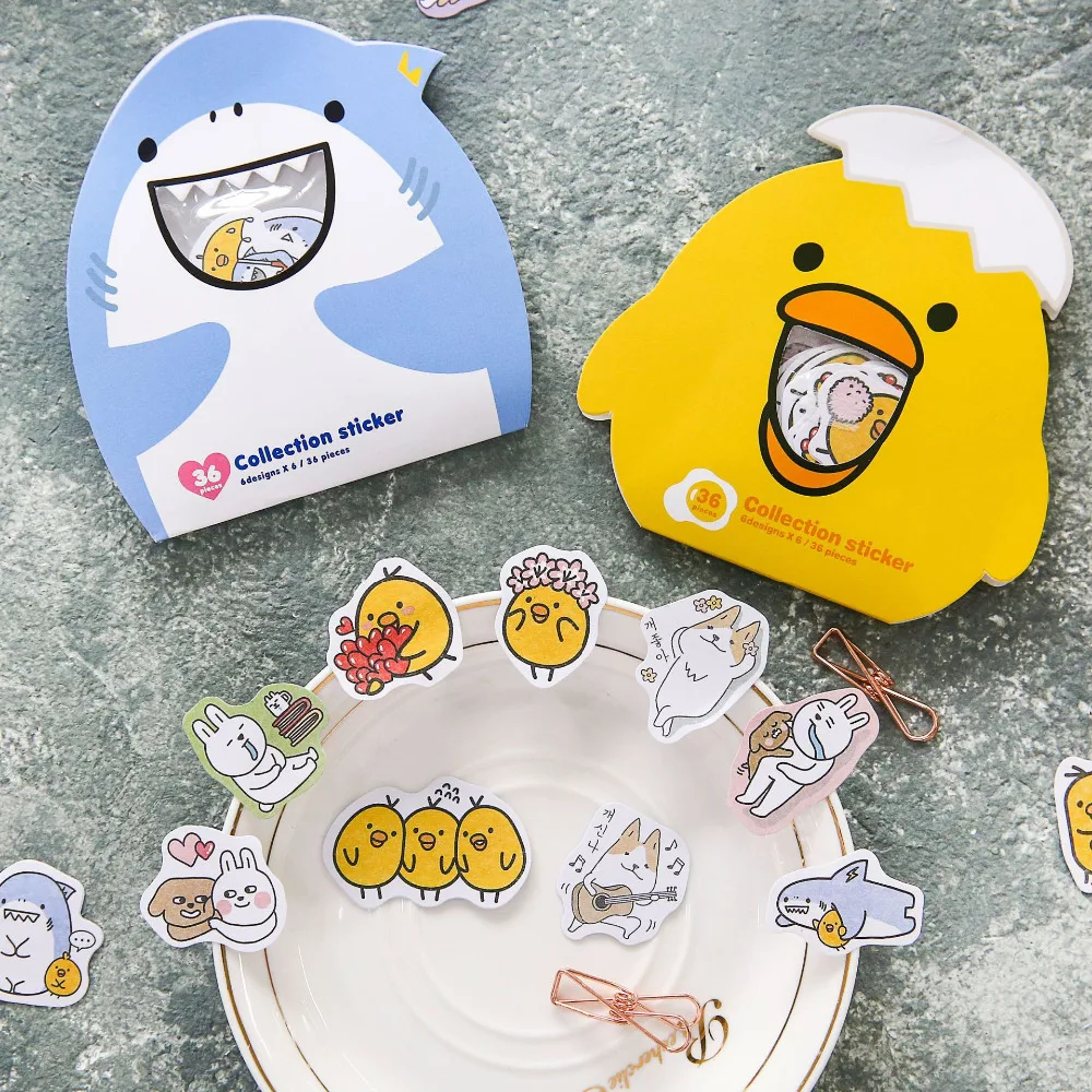 

36 pcs /Pack Funny Rabbit Dog Chick Shark Mini Stickers DIY Decorative Sealing Paste Stick Label School Office Supply