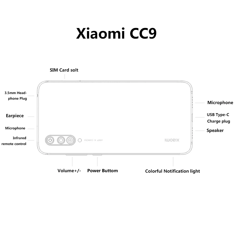 Новое поступление, Мобильный телефон Xiaomi CC9 Snapdragon 710, четыре ядра, 6 ГБ, 64 ГБ, 6,39 дюймов, AMOLED, 48MP, AI камера, 4030 мА/ч, быстрая зарядка, мобильный телефон