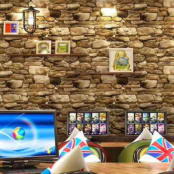 

Stone Pattern Wallpaper Retro Imitation Rock Stone 3D Stereo Restaurant Living Room PVC Waterproof Deep Embossed Wall Paper 3D