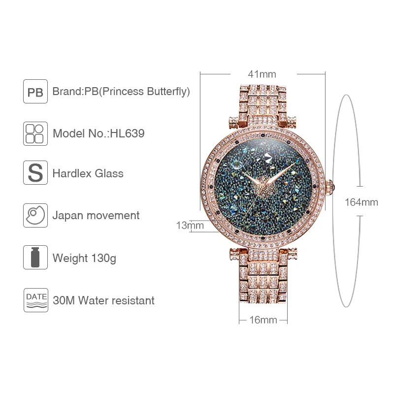 Hot Sell Quartz Watches Luxury PB Brand Women Watch Glitter Shiny Crystal Diamond Rose Gold Ladies Wristwatch Water Proof HL639 Hot Sell Quartz Watches Luxury PB Brand Women Watch Glitter Shiny Crystal Diamond Rose Gold Ladies Wristwatch Water Proof HL639
