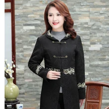Классическая Женская куртка с цветочной вышивкой; негабаритная черная винтажная куртка; зимняя плотная одежда; теплая тонкая верхняя одежда с длинными рукавами; 3XL