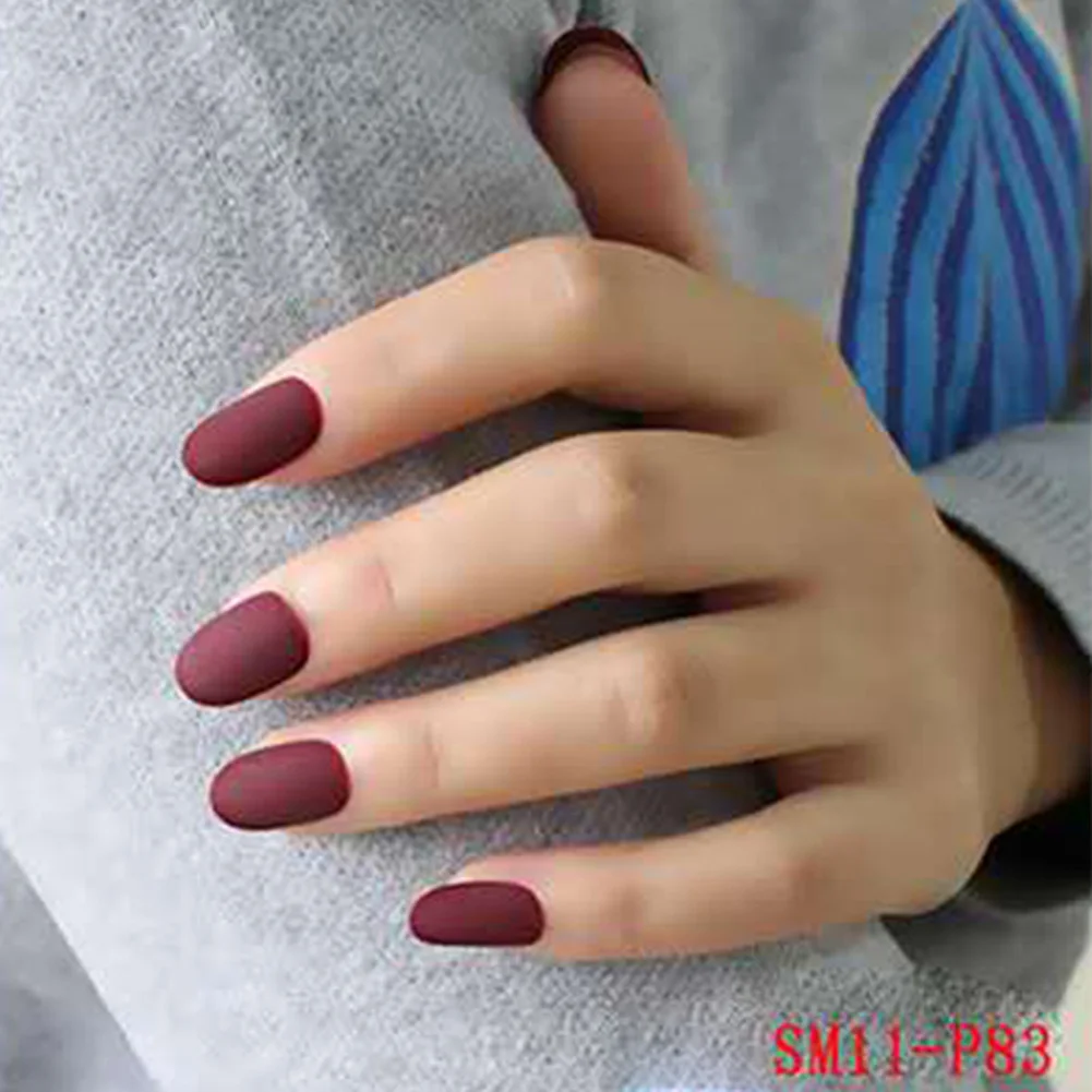 

24Pcs Women False Nails Tips DIY Solid Color Matte Frosted Round False Nails CD88