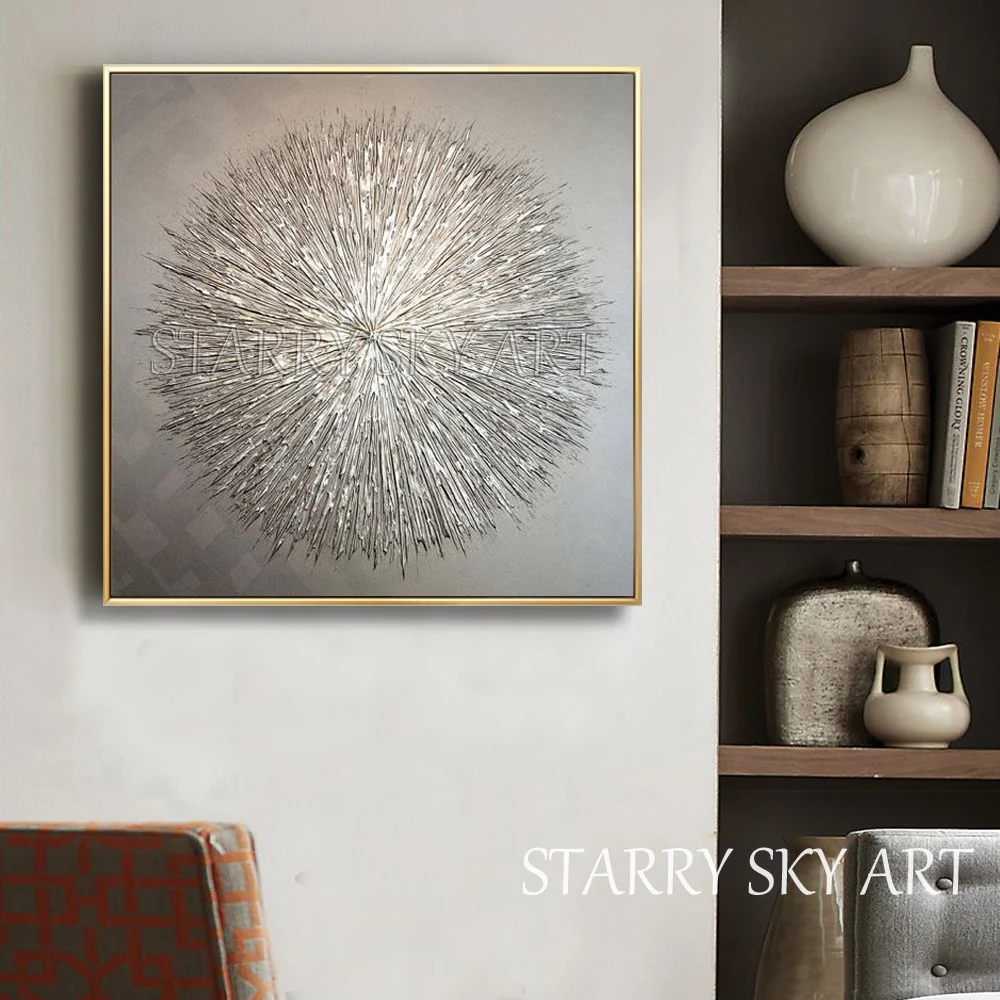 Günstige Spezielle Ölgemälde Künstler Hand bemalt Hohe Qualität Silber Messer Dicken Ölgemälde Moderne Abstrakte Grau Silber Öl Malerei