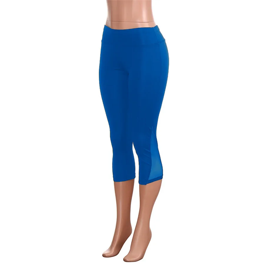2019 women's solid color mesh yoga pants leggings stitching hip yoga sports pants push up leggings comfortable yoga pants 40J8 (5)