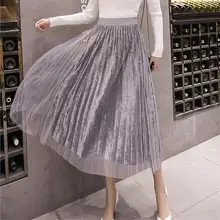 Женская одежда, Новое поступление, Женская весенне-осенняя сетчатая золотистая бархатная юбка, плиссированная юбка в китайском стиле для девочек, 4 цвета