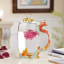 Европейская Высококачественная эмалированная Хрустальная стеклянная чашка с драконом и Фениксом, кофейная чашка, кружка с цветами, чайная, винная чашка, свадебный подарок