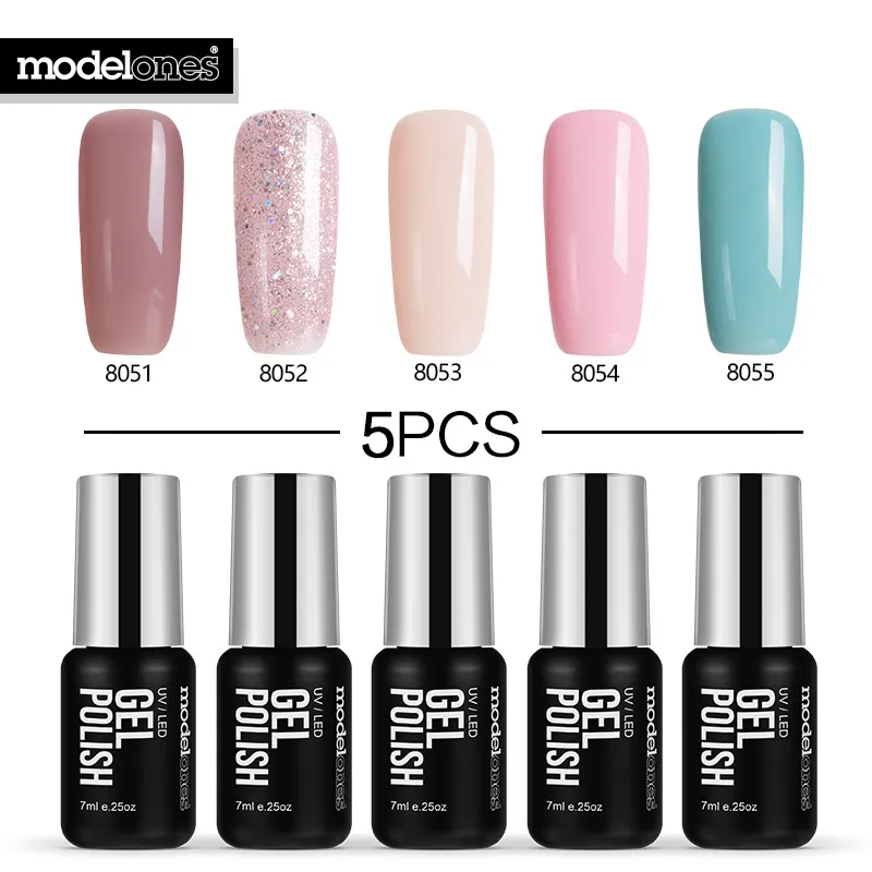 

Modelones 5Pcs Color Nail Set Gorgeous Glitter Nail GelPolish DIY Nail Art 7ML Pink Color UV Gel Polish Semi Permanent Varnish