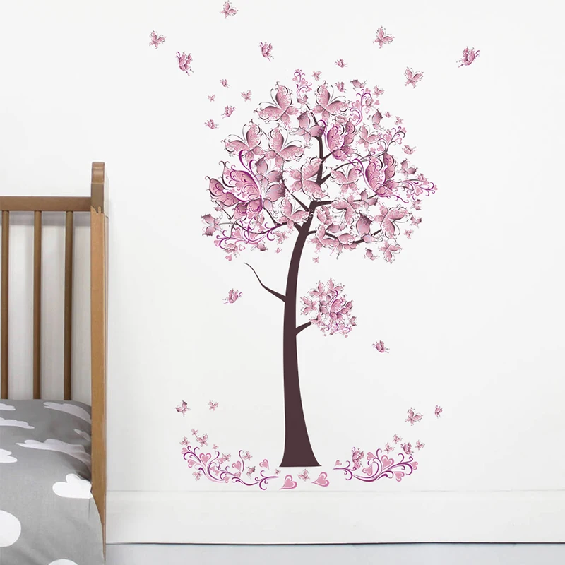 

Tree Flower Floral Butterfly PVC Wall Stickers For Home Decor Living Room Bedroom Decal TV Sofa Background Wall Mural Art Poster