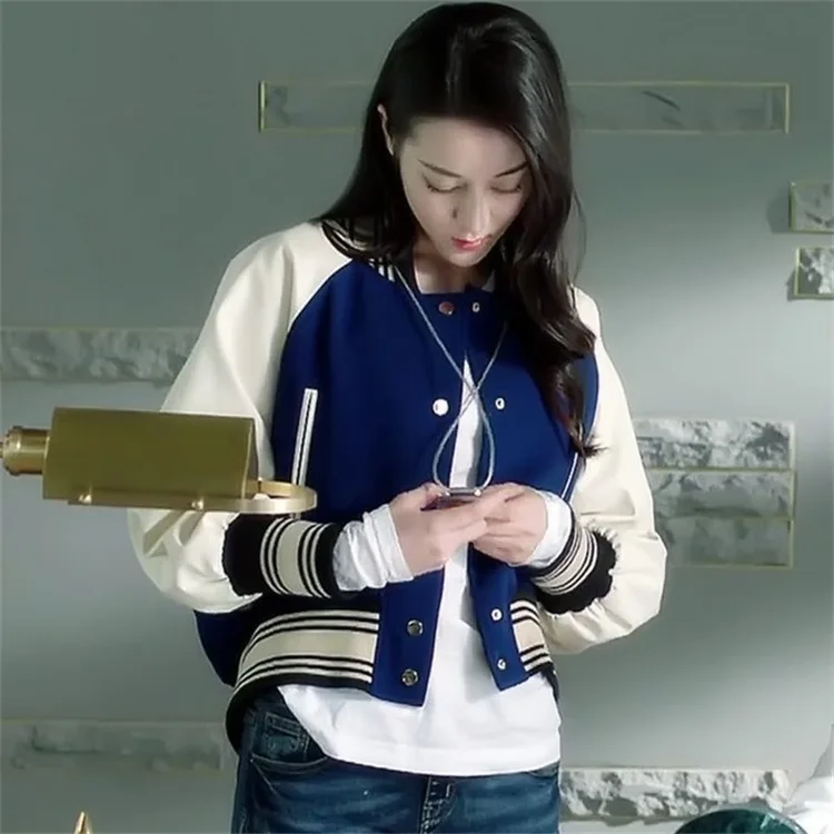 2019 Spring Korean Version of The New Dilraba Star Clothes Splicing Straight Tube Leisure Baseball Outfits Jacket Coat Women