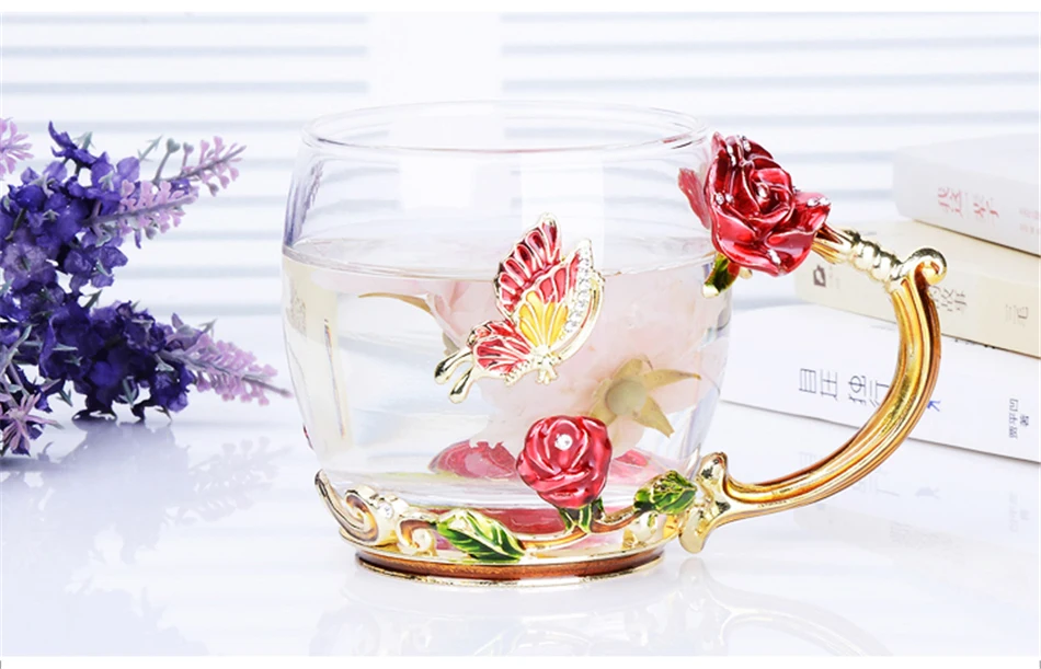 YRP эмалированная чашка набор термостойкого стекла покрытая чашка креативная мини ароматическая красная роза эмалированная стеклянная кофейная чашка