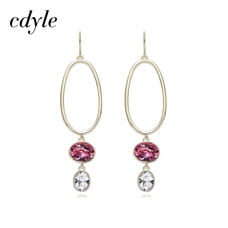 

Cdyle Crystals from Swarovski Gold Color Long Drop Dangle Earrings Pink Crystal Earrings Cubic Zirconia Women Party Wedding