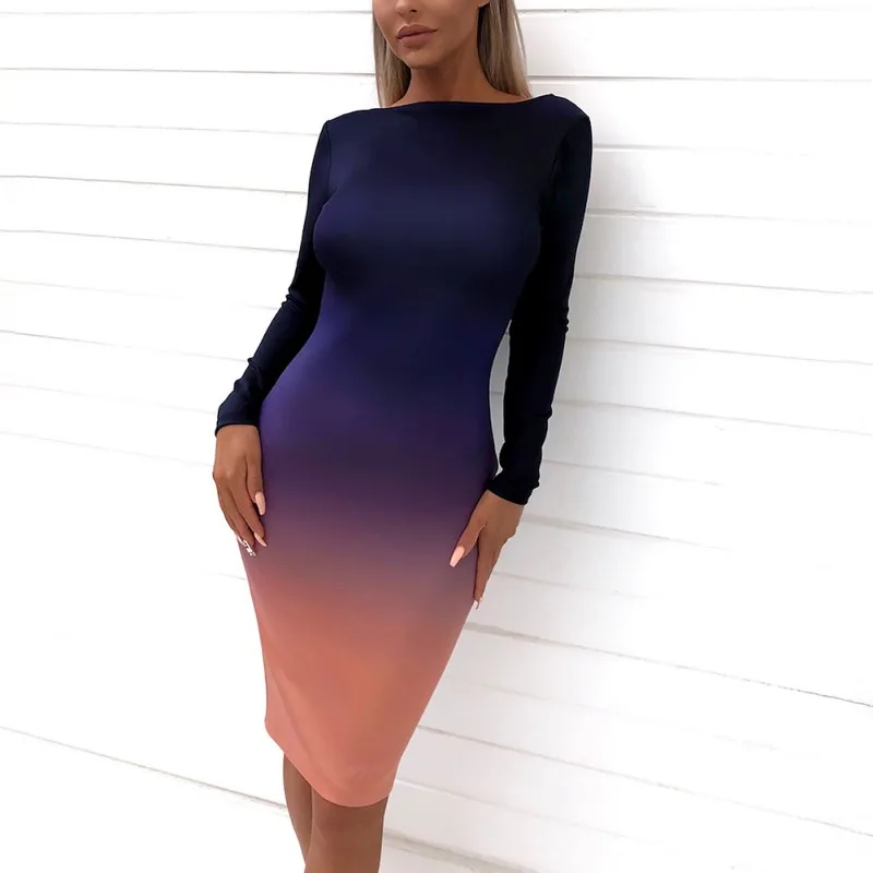 

2019 New Contrast Color Mini Dress For Women Bag Hip Backless 4 Color Full Sleeve O-neck Dress Female Bodycon Dress Vestido YRD