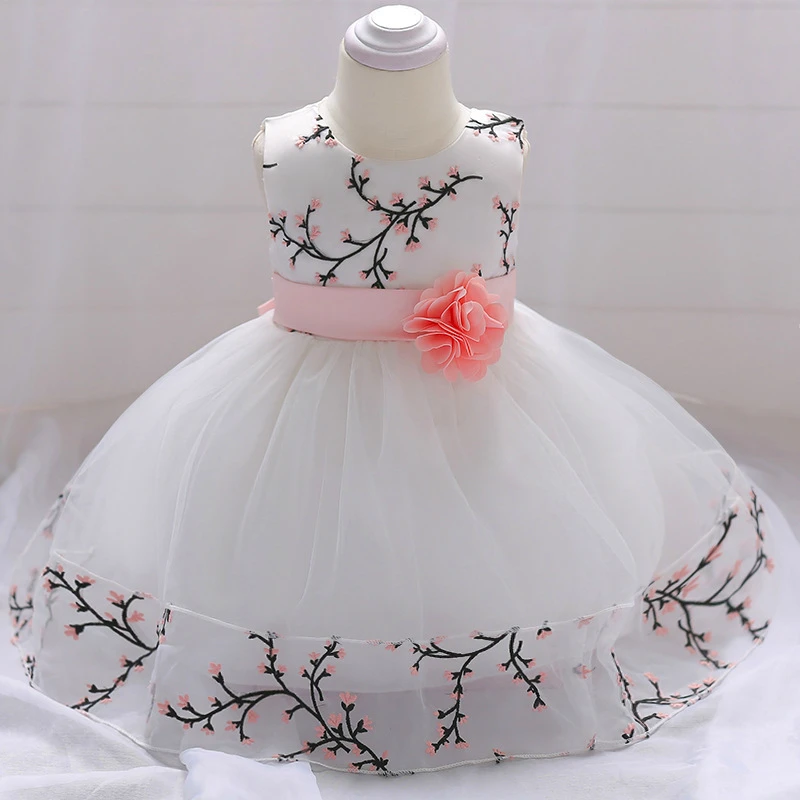 

MQATZ 2019 New Style Newborn Girl Party Dress Appliques Girl Wedding Dress With Belt Flower Infant Girls Birthday Dresses Summer