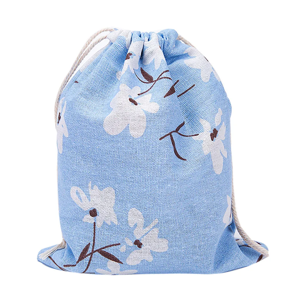Хлопок Конопляный шнурок сумки модные дешевые рюкзаки печать цветы рюкзак 3 размера домашнего хранения пакет путешествия портативный мешок - Цвет: Flowers M