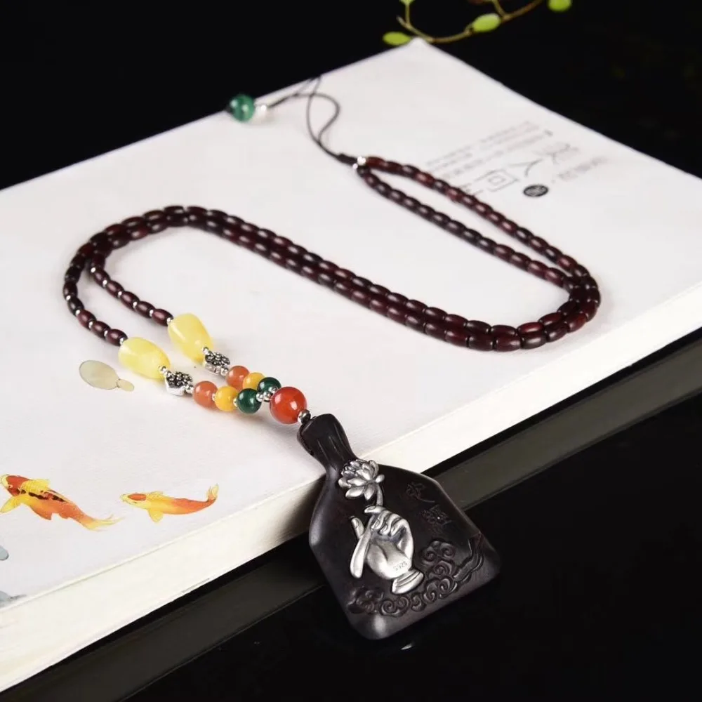 

100% S925 sterling silver Thai silver accessories DIY handmade ladies long sandalwood sweater chain