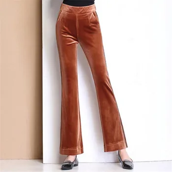 

2019 Sports Style Fashion Pleuche Pants Women Spring Winter Slim Flare Pants High Waist Trousers High Street Style Pants Bottoms