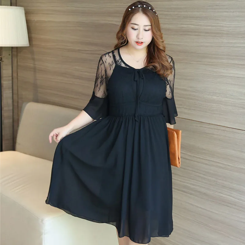 

2019 Summer Autumn Black Plus Size Women 2 Pieces Dress for Fat Casual Knee-Length Loose Dresses 3XL 4XL Big Size Party Vestidos
