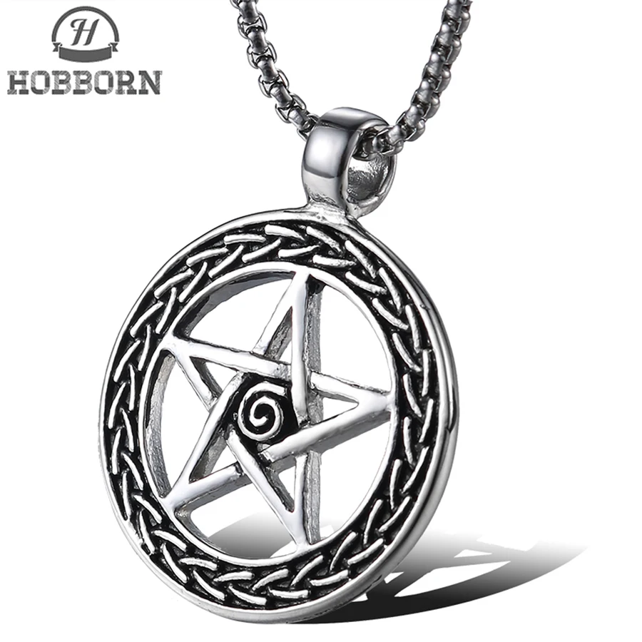 

HOBBORN Classic Men Pentagram Pendants & Necklaces Titanium Steel High Polished Old Star Symbol Men Necklaces Jewelry Bijoux