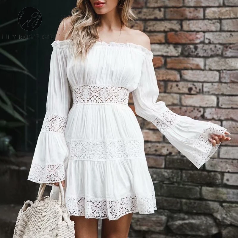 Lily Rosie Girl White Lace Short Dress Women Party Casual Dress Robe ...