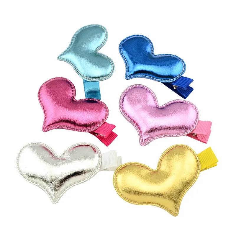 

6pcs/lot PU Artificial Leather Small Mini Cute Crown Heart Star Hairclip Baby Girls Hair Clips Kids Hairpins Hair Accessories