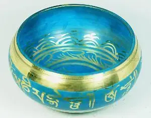 

Tibetan Buddhism Collectibles pretty Blue Tibetan Buddhist Singing Bowl Antique Garden Decoration 100% real Tibetan Silver Brass