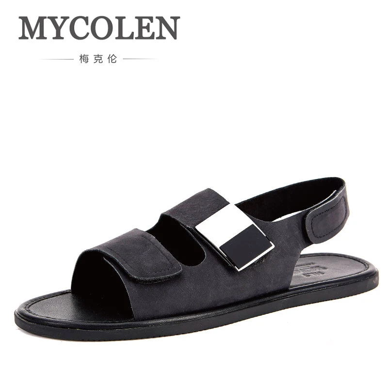 

MYCOLEN Genuine Leather Men Sandals Fashion Black Handmade Male Beach Sandals Summer Leather Sandals Men Slippers Beach Shoes