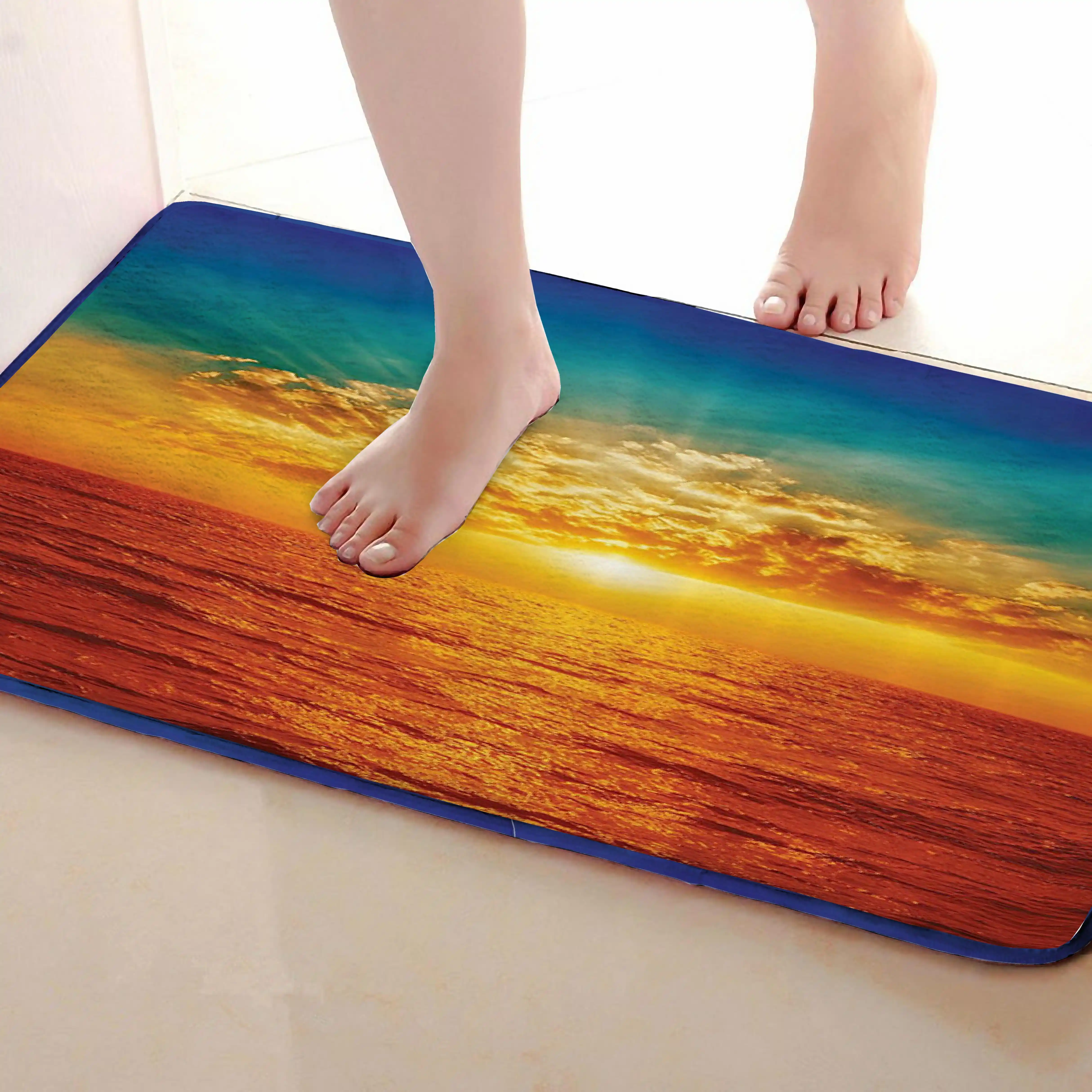 Sunset Style Bathroom Mat Funny Anti Skid Bath Mat Shower Curtains