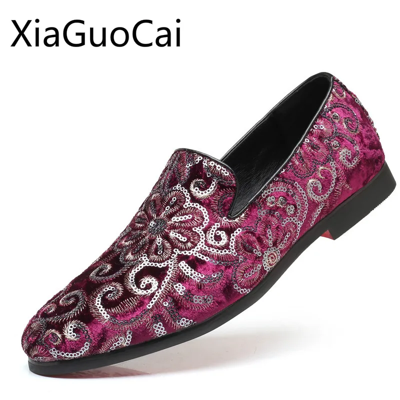

Men's Casual Shoes Large Size Fashion Flower Sequins Casual Loafers Round Head Men's Breathable Flat Shoes