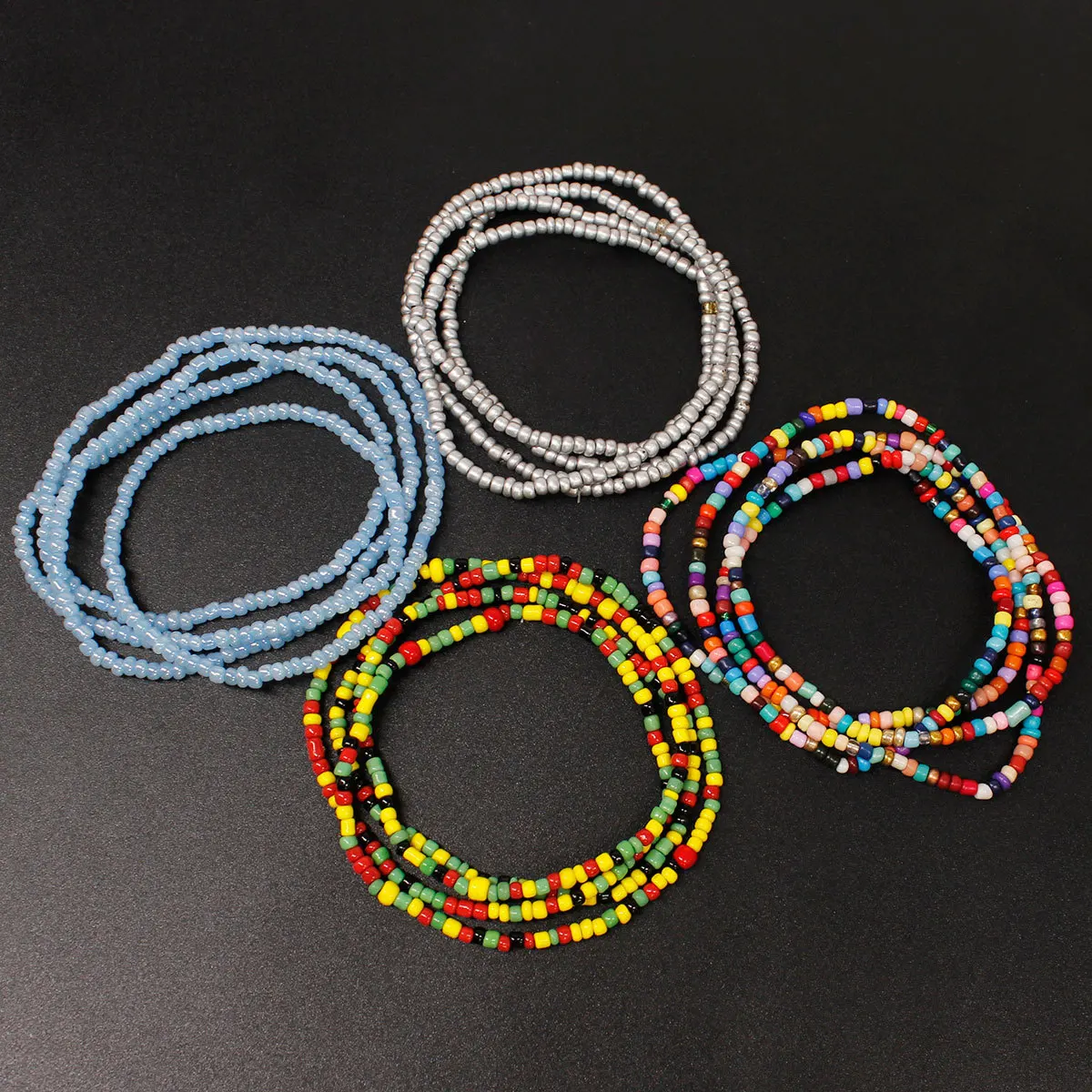 

4 Pcs/ Set Colored Beads Multi-layer Beach Anklet Women Summer Fashion Long Chain Ankle Bracelets Foot Accessories
