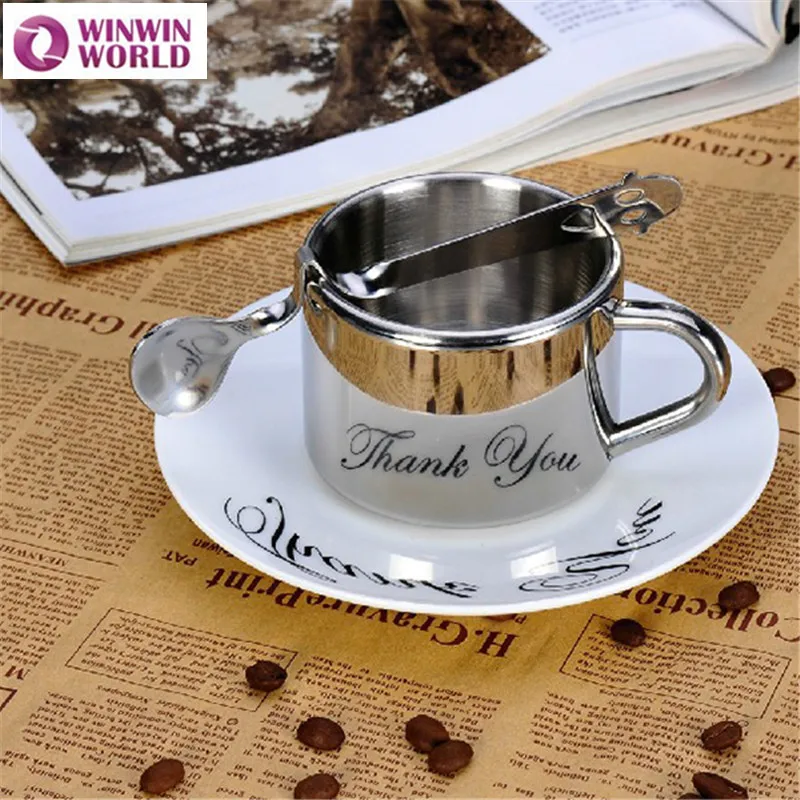 180ml Double Wall Stainless Steel Coffee Mugs Espresso Set Beer 180ml Double Wall Stainless Steel Coffee Mugs Espresso Set Beer Copo Fun With Spoon And Tray Food Grade Tea Mug Best Gift In From Home Garden On