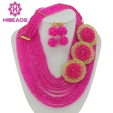 Эксклюзивная африканская розовая фуксия Свадебные Ювелирные наборы Ювелирные изделия из золота из Дубаи набор популярный подарок бусы GS558