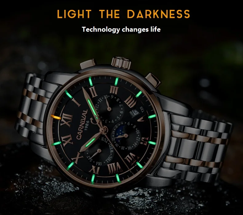 2019 التريتيوم مضيئة الساعات أعلى العلامة التجارية الرجال الميكانيكية ووتش التلقائي الأزياء الفاخرة الفولاذ المقاوم للصدأ الذكور ساعة Relogio