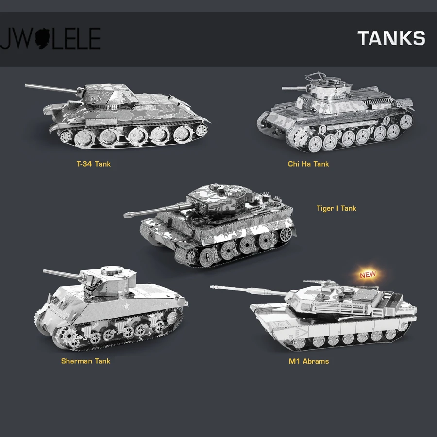 

JWLELE DIY Building Assembled Metal Model TANK Puzzle World War II Tiger I Tank Sherman M1 ABRAMS Collection Decoration Toys