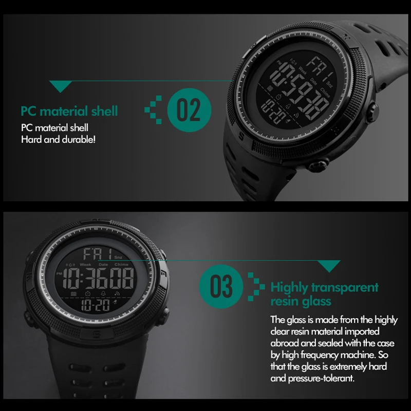 Многофункциональные спортивные наручные часы водонепроницаемые прочные фитнес-трекер для мужчин военные спортивные часы для обратного