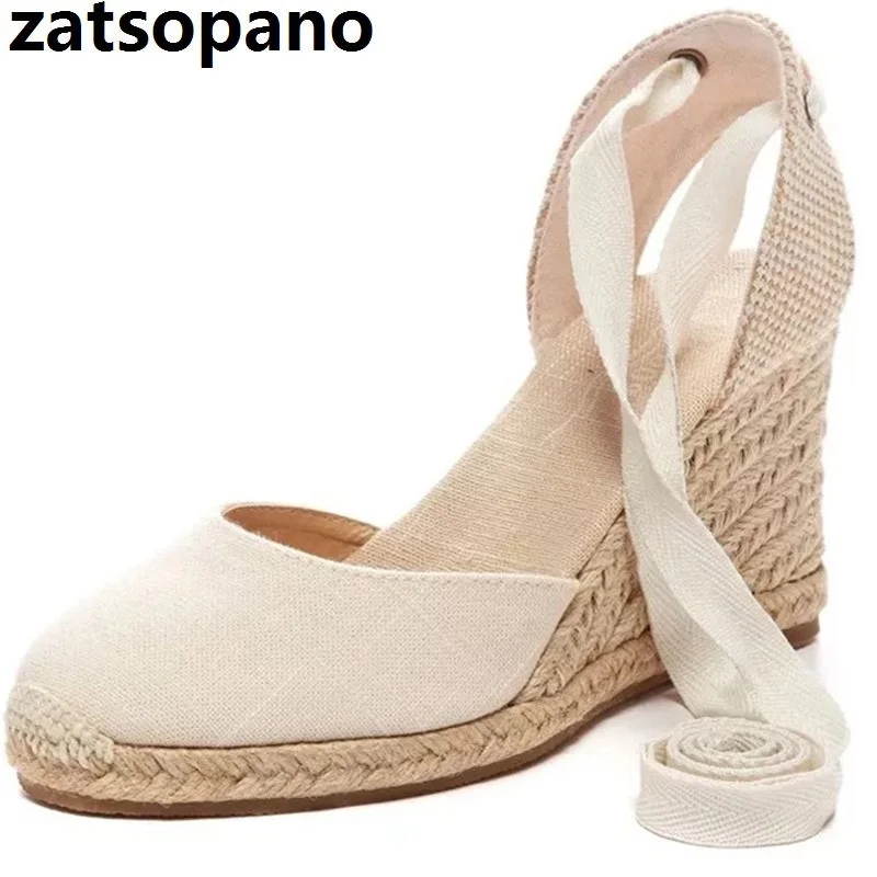 

Zatsopano Women Ankle Strap Espadrilles Wedge Sandals 2019 Summer Canvas Platform Wedges Fashion Lace up Women Platform Sandals