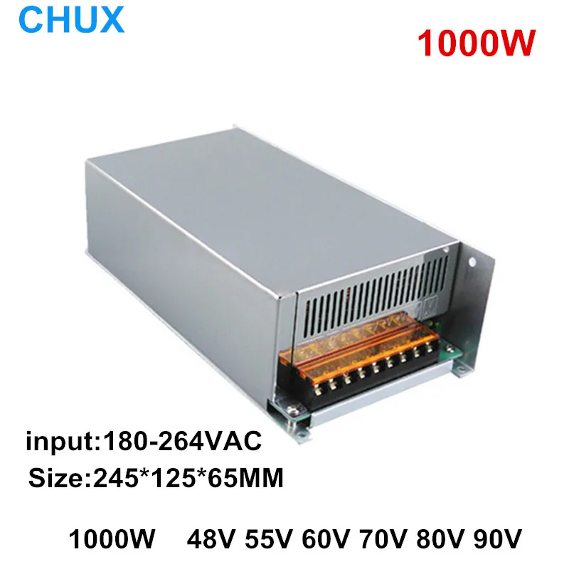 

1000W Switching Power Supply 48v 55v 60v 70v 80v 90v 110v DC to AC Single Output LED Transformer input AC110V or 220V SMPS