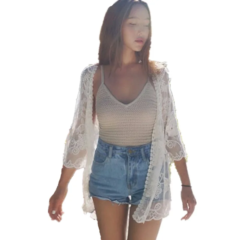 Women Summer Lace Crochet Shawl Kimono Cardigan Tops Beach Cover Up Shirt Blouse