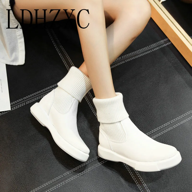 

LDHZXC Women Ankle Boots PU Leather Fashion Slip on Round Toe Platform Heel Westrn Style Women Boots Size 34-43