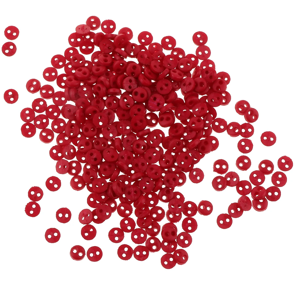 Pack of 300 Pieces Wholesale Lot Mini Micro Army Figures Doll Clothes Sewing Buttons Red 4mm 2 Holes Round Buttons