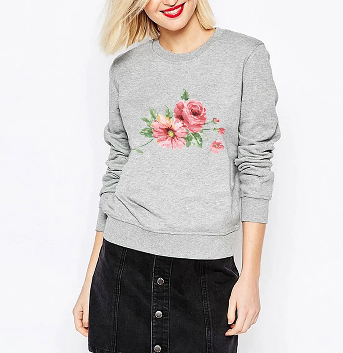 الهيب هوب جودة عالية س الرقبة هوديس أعلى المرأة المرأة الخريف الشتاء لطيف الزهور بلوزات رياضية حية الطباعة الشارع الشهير S-XXL