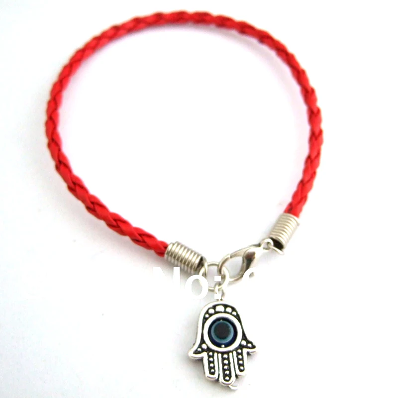 100Pcs Red PU Leather Braided String Kabbalah Hamsa Hand Charms