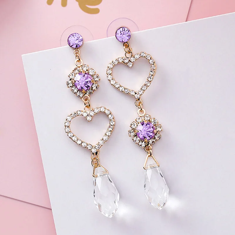 

Luxury Sweet Asymmetric Simulated Pearl Rhinestone Hollow Heart Waterdrop Crystal Drop Earrings for Women Wedding Bridal Jewelry