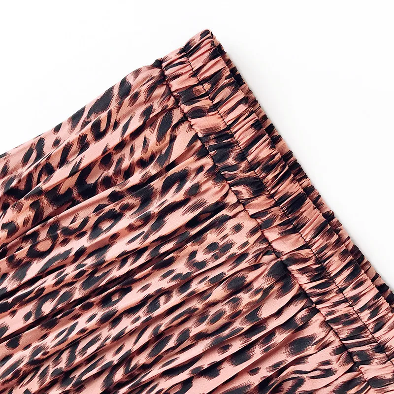 Qooth осенние женские юбки Ретро леопардовая плиссированная юбка женская тонкая Цветочная длинная юбка шифон эластичная талия пляжная юбка 6503